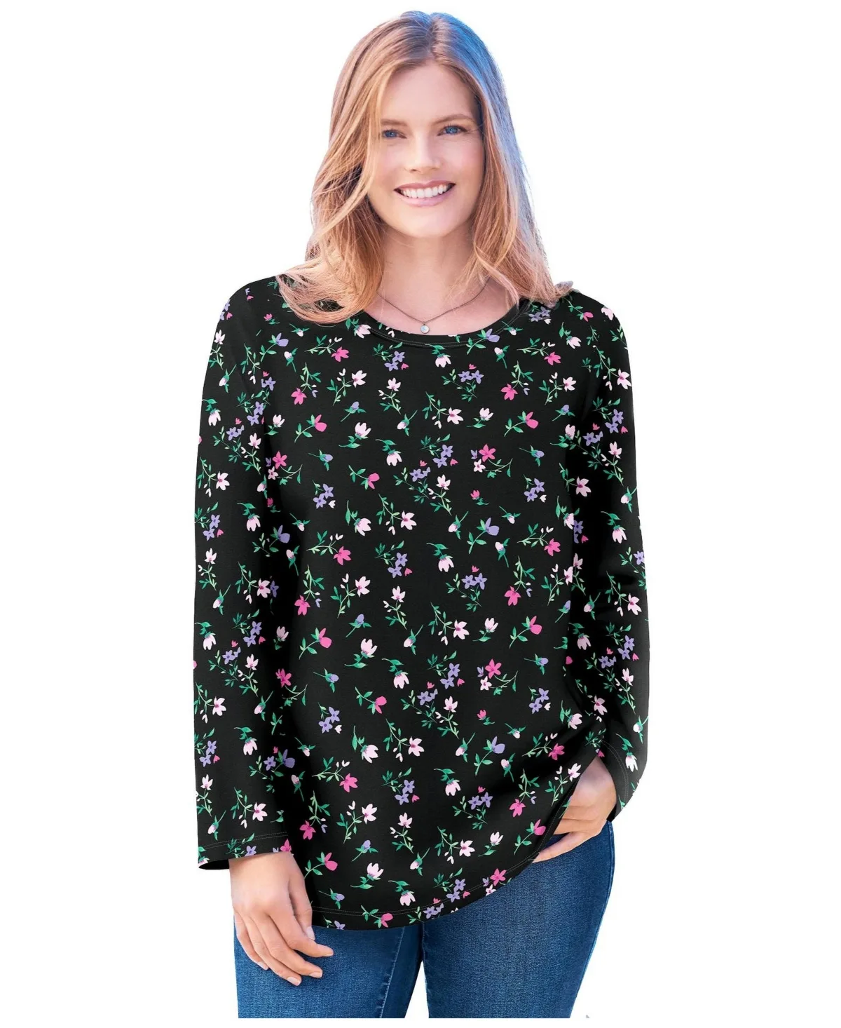 Perfect Printed Long-Sleeve Crewneck Tee