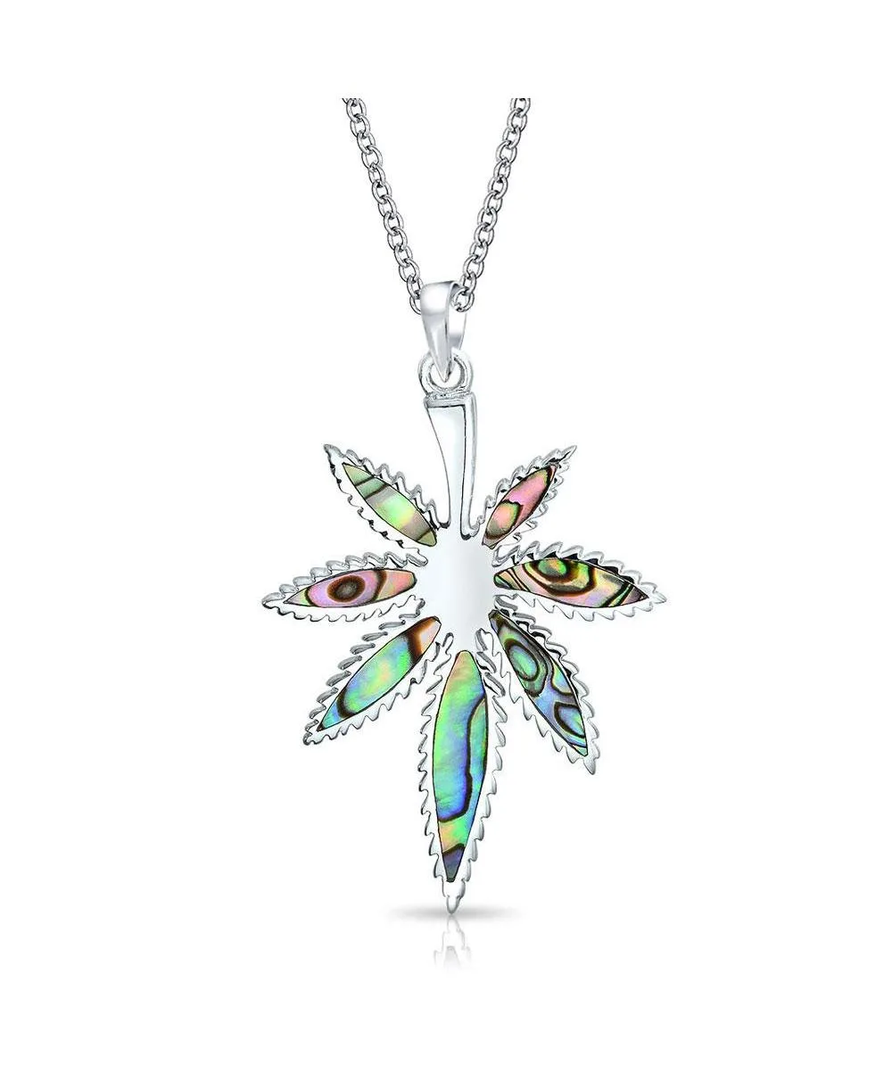 Iridescent Abalone Shell Japanese Leaf Pendant Necklace Sterling Silver by Bling Jewelry