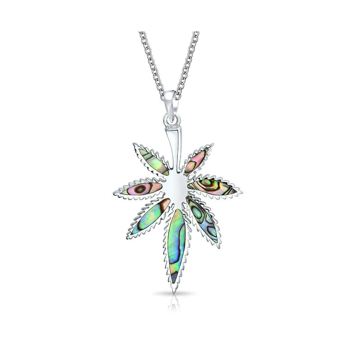 Iridescent Abalone Shell Japanese Leaf Pendant Necklace Sterling Silver by Bling Jewelry