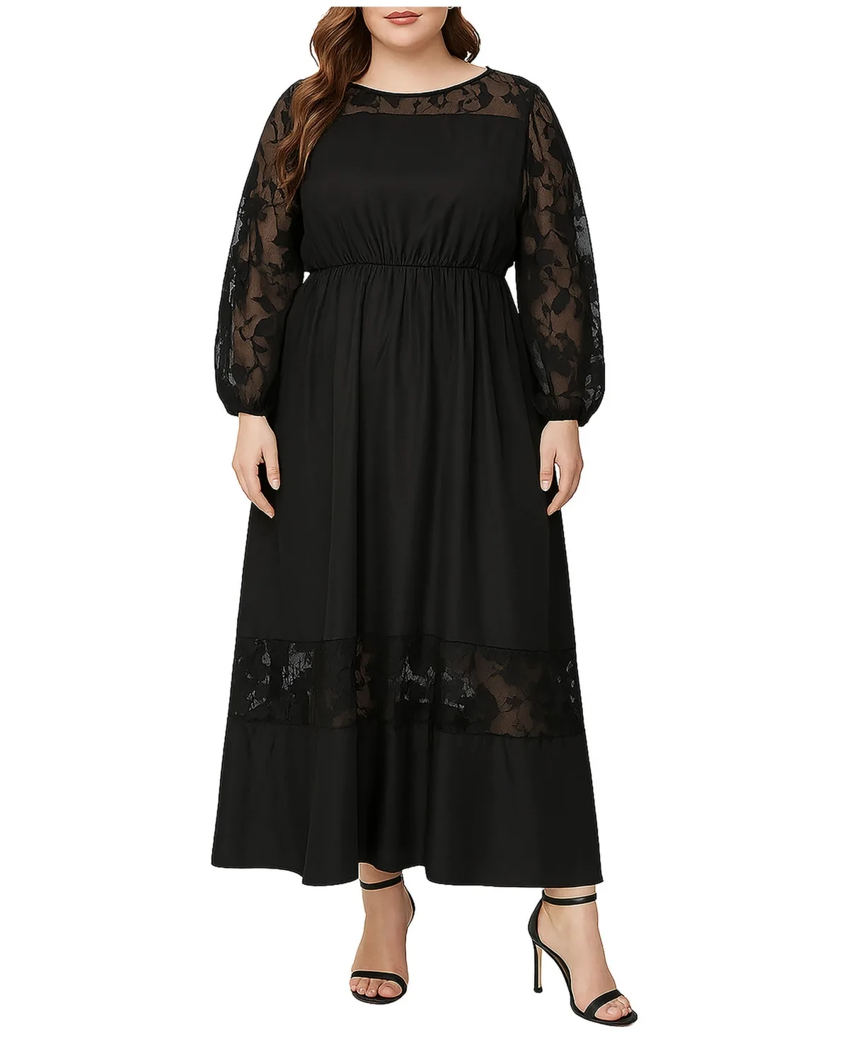 Lace Trim Long Sleeve Maxi Dress by Standards & Practices