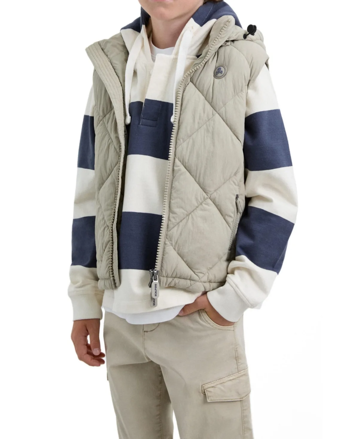 Puffer Hooded Vest with Rubberised Skull Detail by Scalpers
