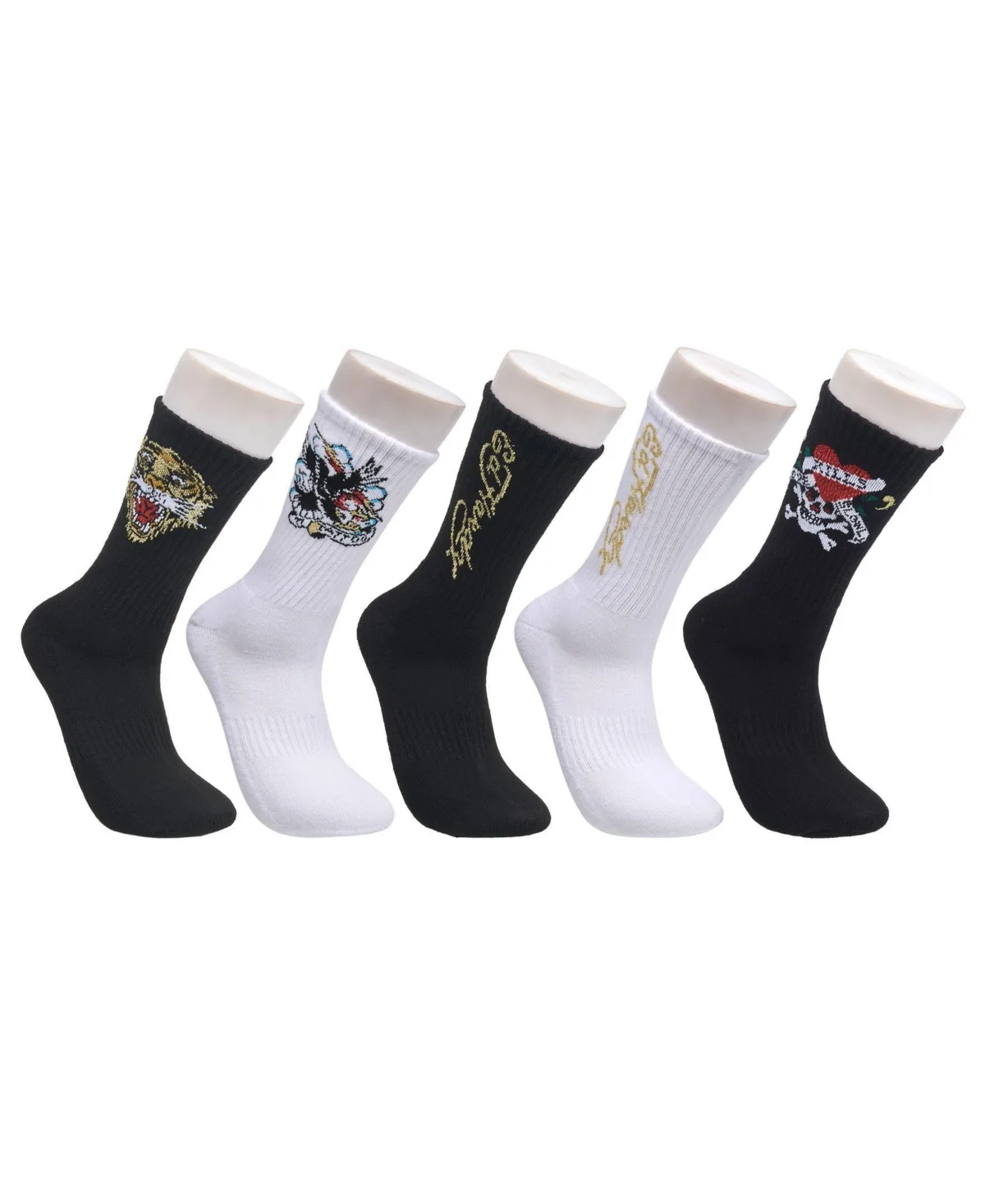 Tattoo Inspired Print Half-Cushion Crew Socks, 5-Pack by Ed Hardy