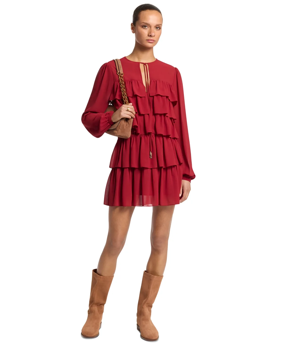 Long-Sleeve Ruffle-Tiered Mini Dress by MICHAEL Michael Kors