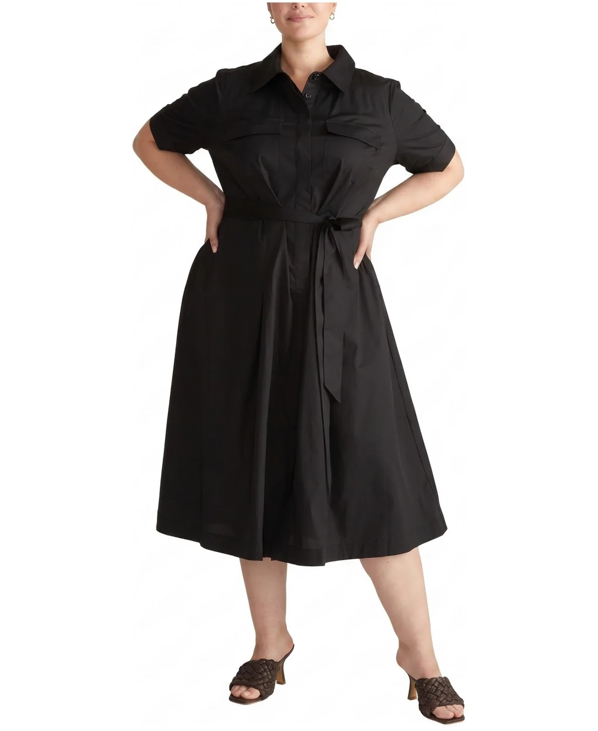 City Midi-Length Button-Front Poplin Shirtdress