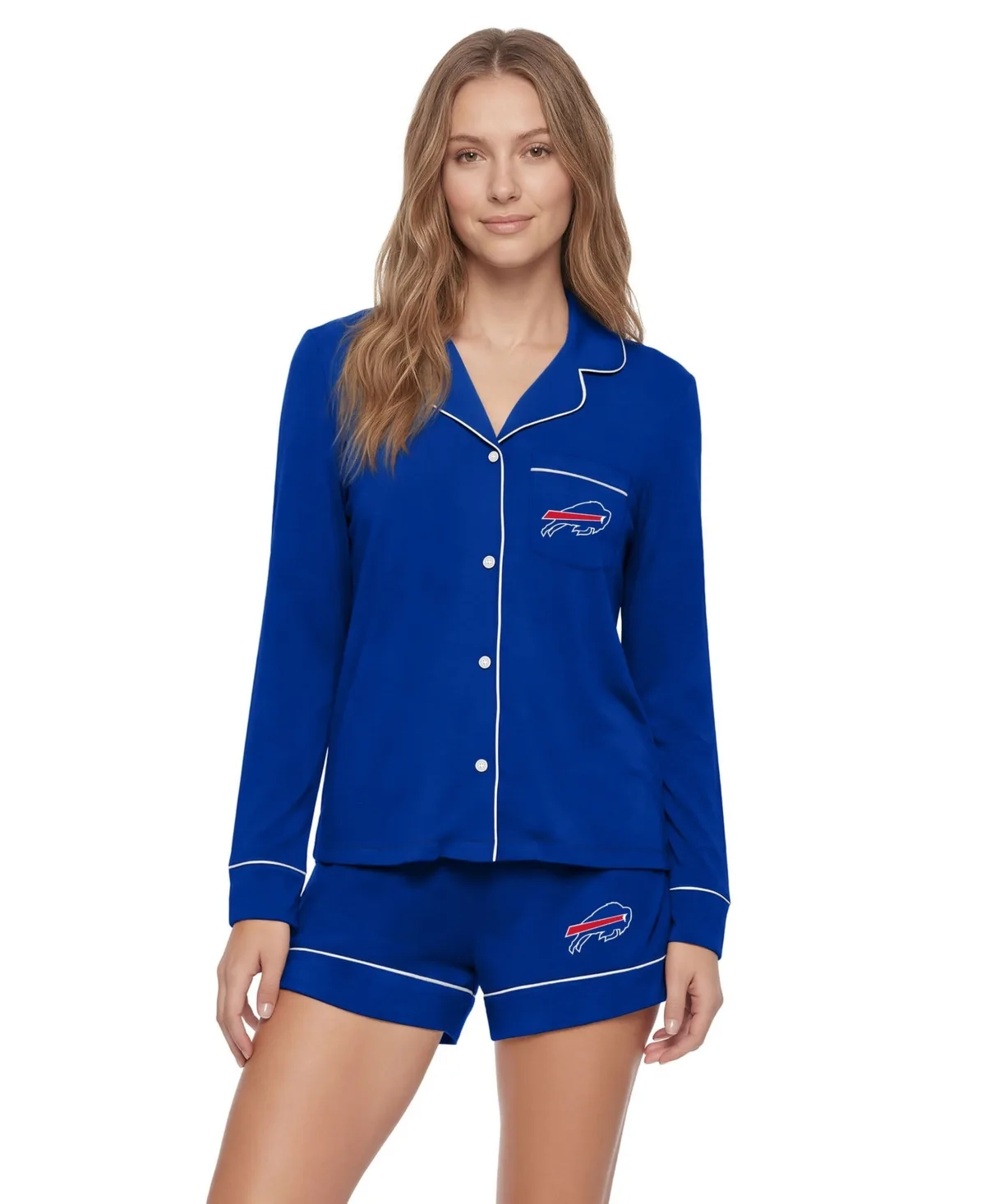 Buffalo Bills Medley Modal-Blend Long-Sleeve Button-Up and Shorts Pajama Set by Concepts Sport