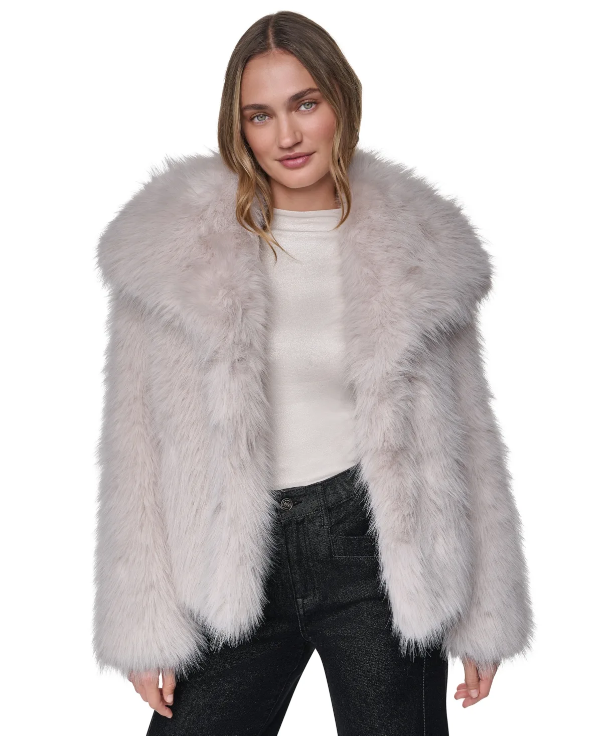 Jeans Shawl-Collar Faux Fur Jacket by DKNY