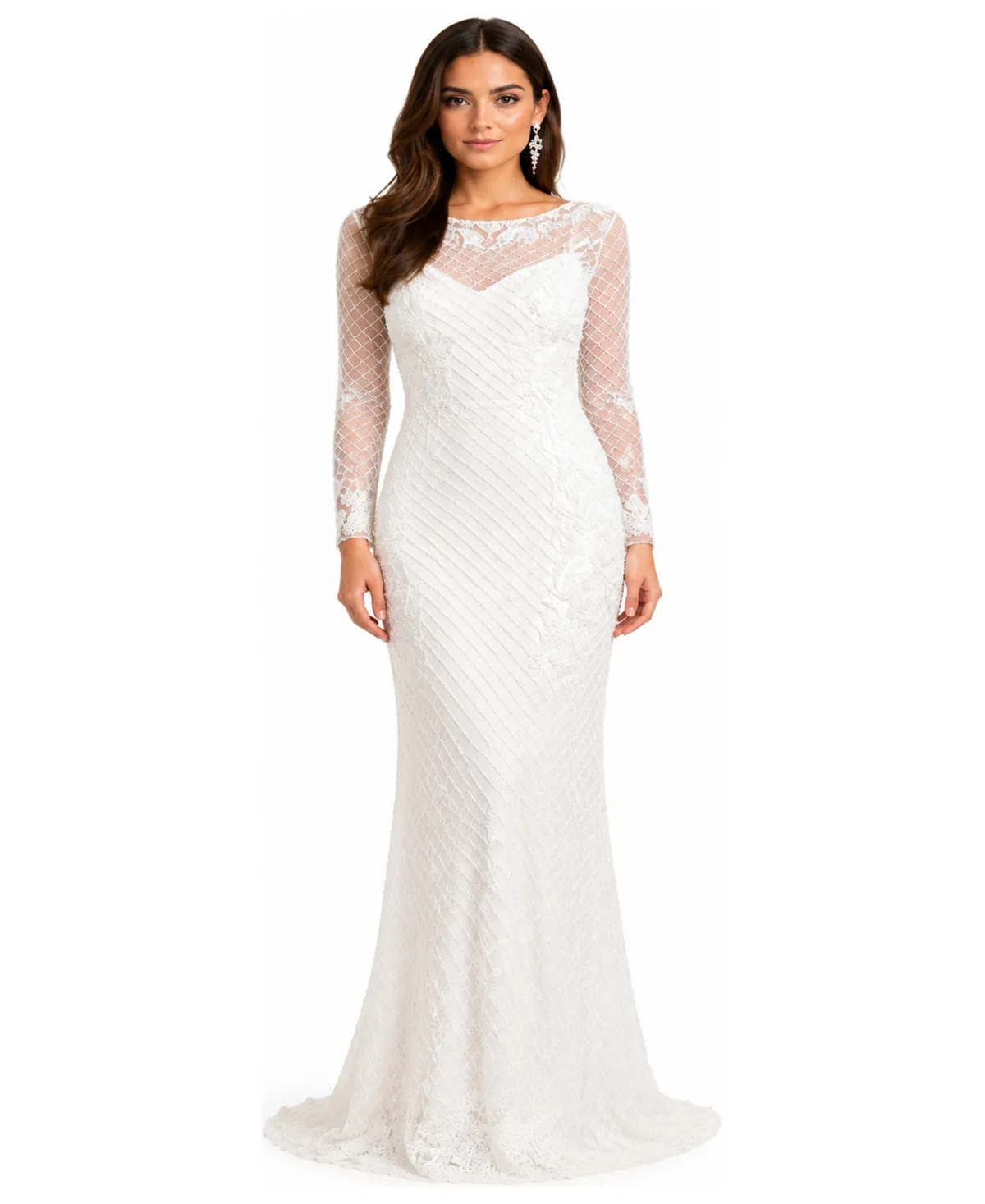 High Neck, Long Sleeve Beaded Wedding Gown by Lara