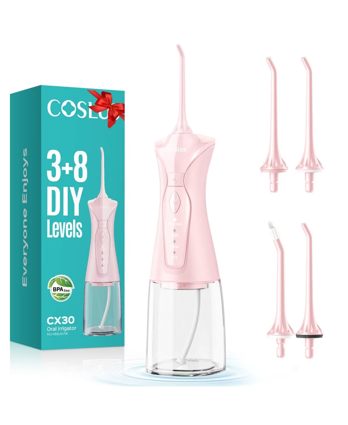 CX30 Water Dental Flosser Pick for Teeth, 300ML, IPX7 Waterproof, Portable, Rechargeable, for Home Travel by Coslus