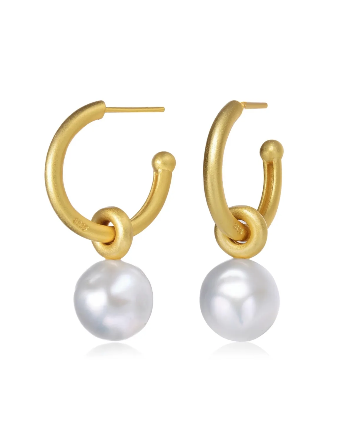 Sterling Silver 14K Gold Plated Round 11.5-12MM Genuine Freshwater Pearl Hoop Earrings by Genevive