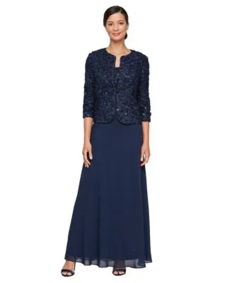 Empire Waist Long Open Soutache Jacket Dress by Alex Evenings