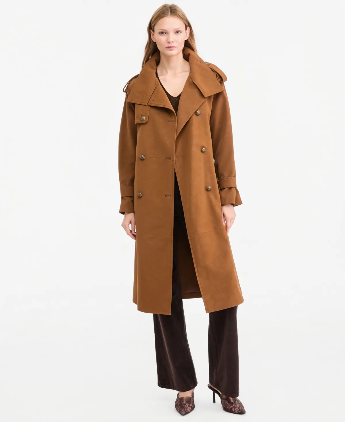 Natalie Double-Breasted Faux Suede Trench Coat