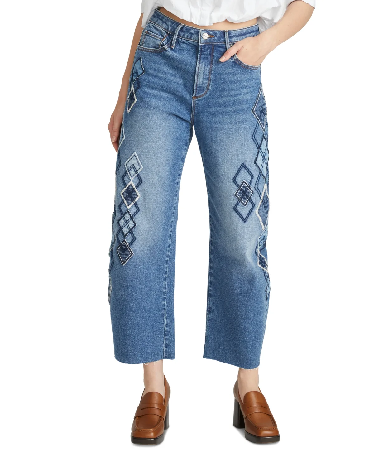 Parker Barrel High-Waisted Argyle Patchwork Jeans by Driftwood