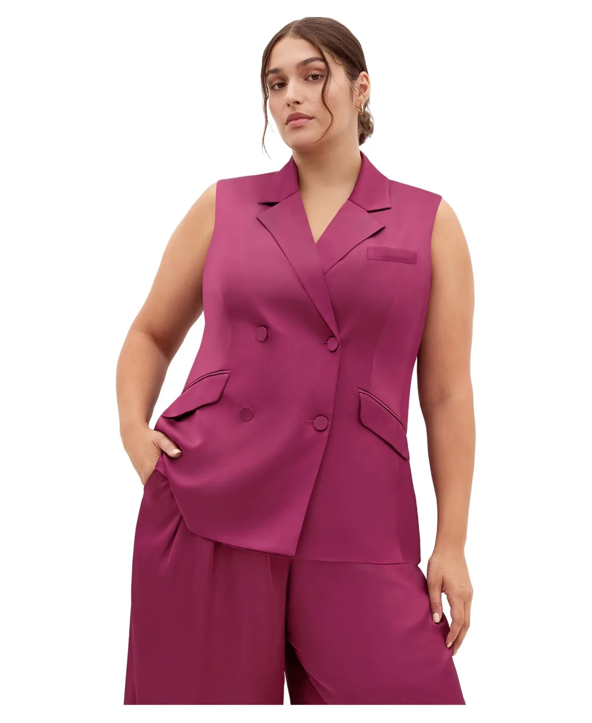 Rylie Satin Double-Breasted Tailored-Fit Vest