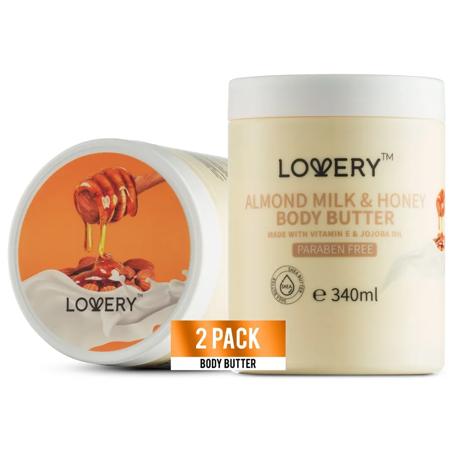 23 Ounce Almond Milk and Honey Body Butter, 2-Pack Bath and Body Care Set by Lovery