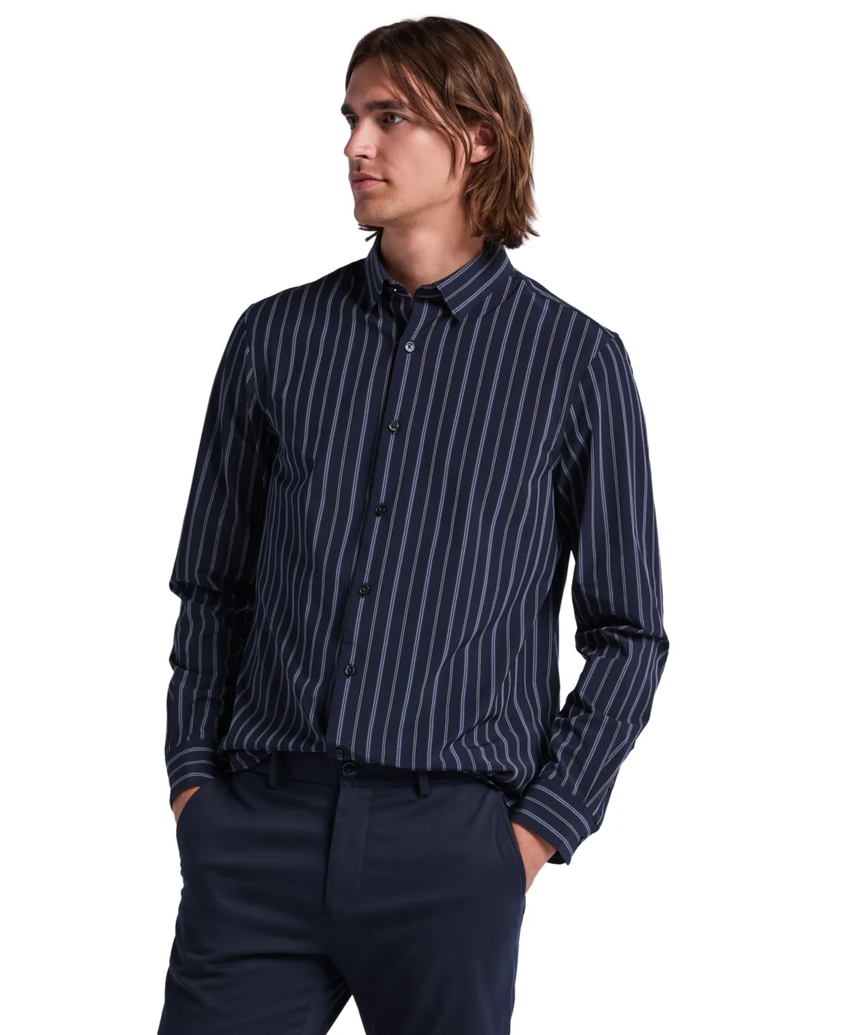 Slim-Fit Stripe Dynamic-Stretch Shirt by Perry Ellis