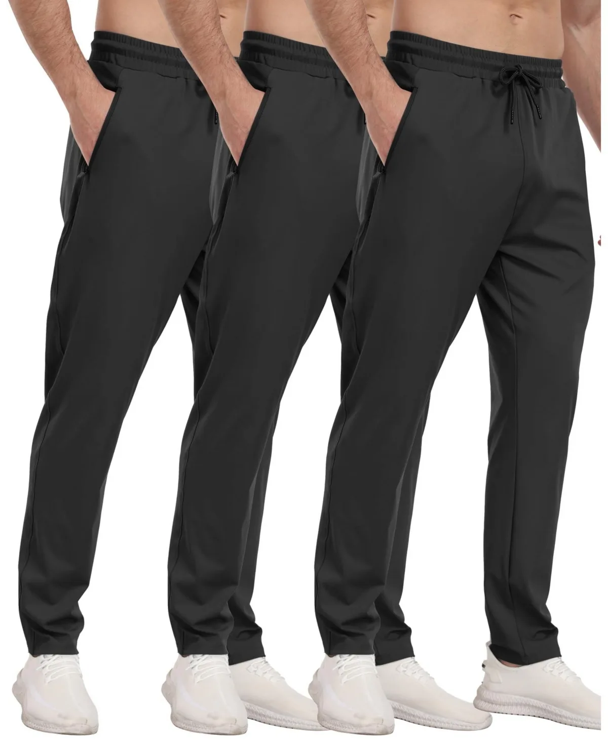 3 Pack Athletic Pants with Zipper Pockets Running Gym Joggers