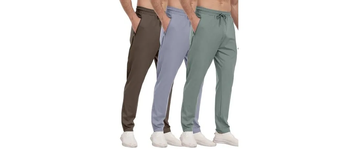 3 Pack Athletic Pants with Zipper Pockets Running Gym Joggers by Gnuadz