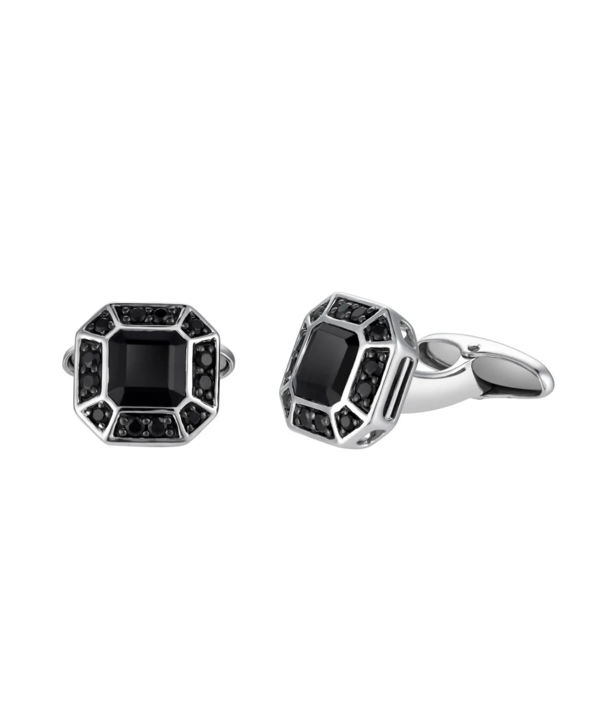 Daimyo Black Spinel Round Double Halo Cufflinks (2.98 ct. t.w.) in Sterling Silver by Luvmyjewelry
