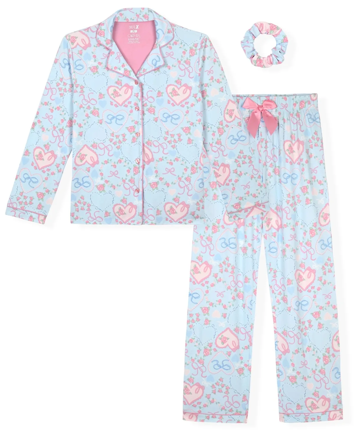 Milky Print Coat Pajama with Matching Scrunchie, 3-Piece Set by Max & Olivia