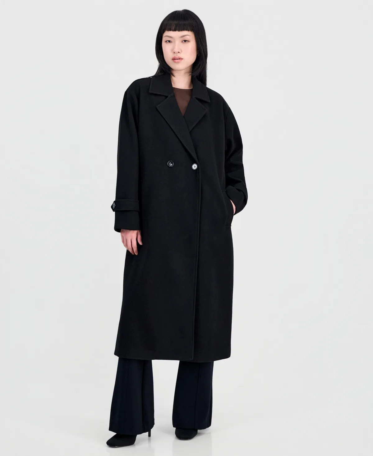 Double-Breasted Patch-Pocket Maxi Coat by Jou Jou
