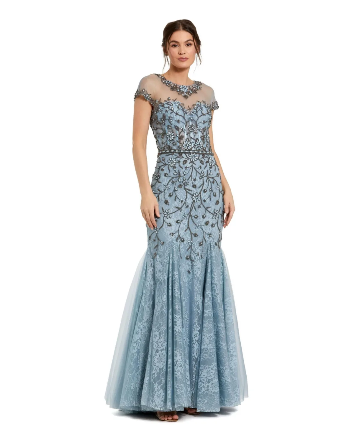 Sheer Top Embellished Mermaid Gown by M.A.C.