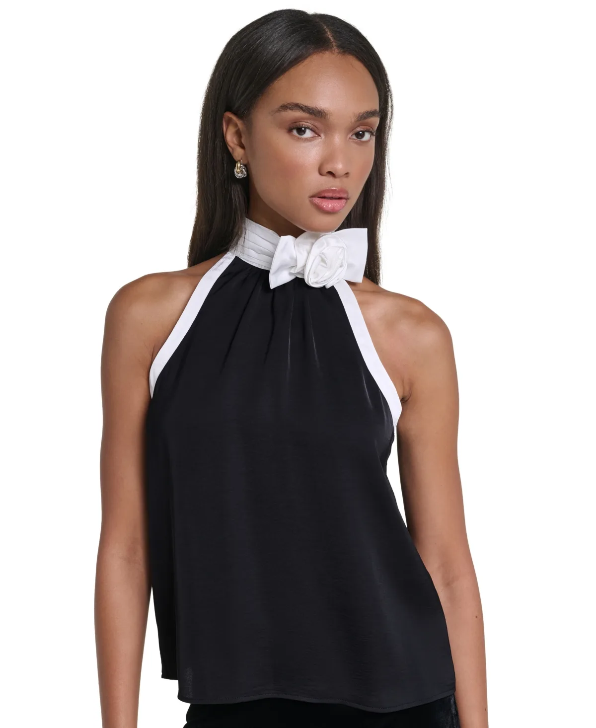 Rossett Halter Colorblock Rosette Tank by Karl Lagerfeld
