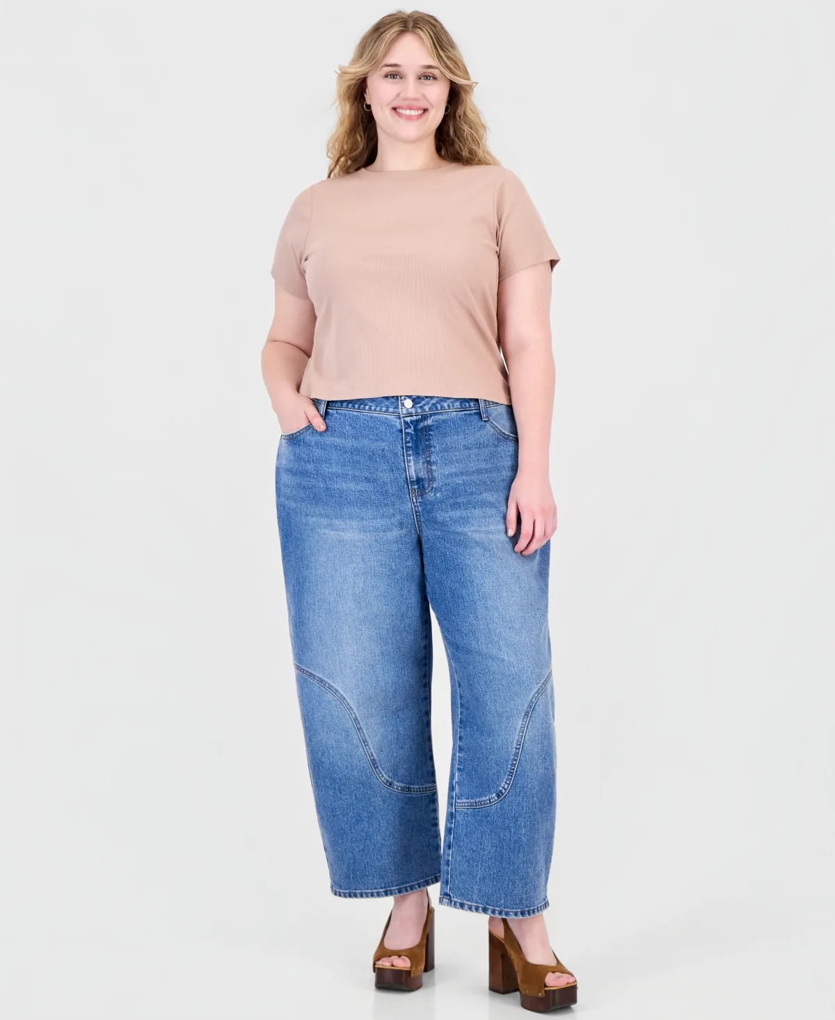 Curved Seamed Barrel High-Waisted Wide-Leg Denim Jeans by And Now This