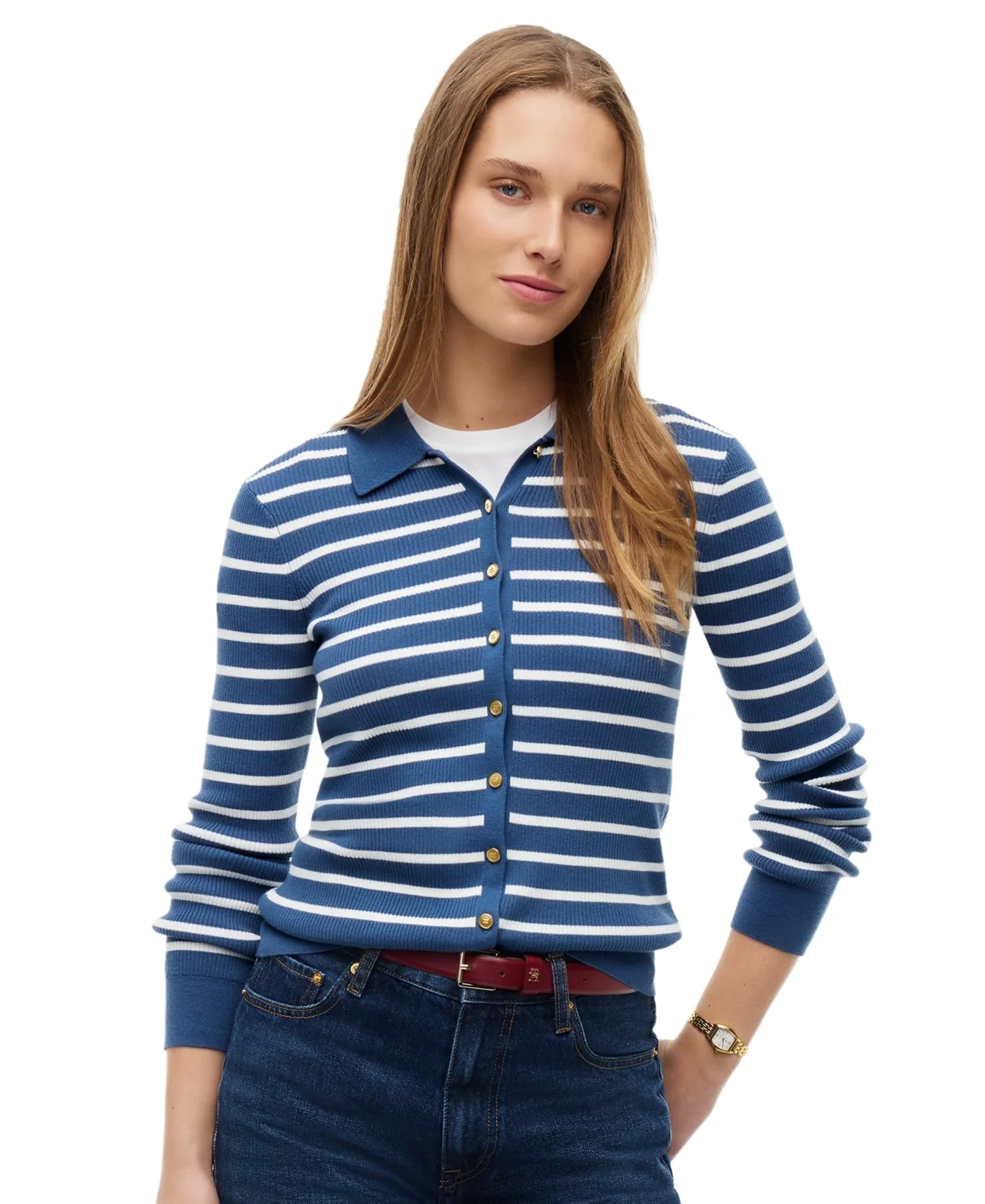 Fine Gauge Polo Collar Cardigan