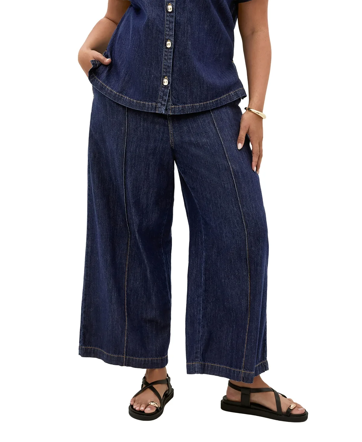 Tilly High-Rise Wide-Leg Elastic-Back Cotton Denim Pants