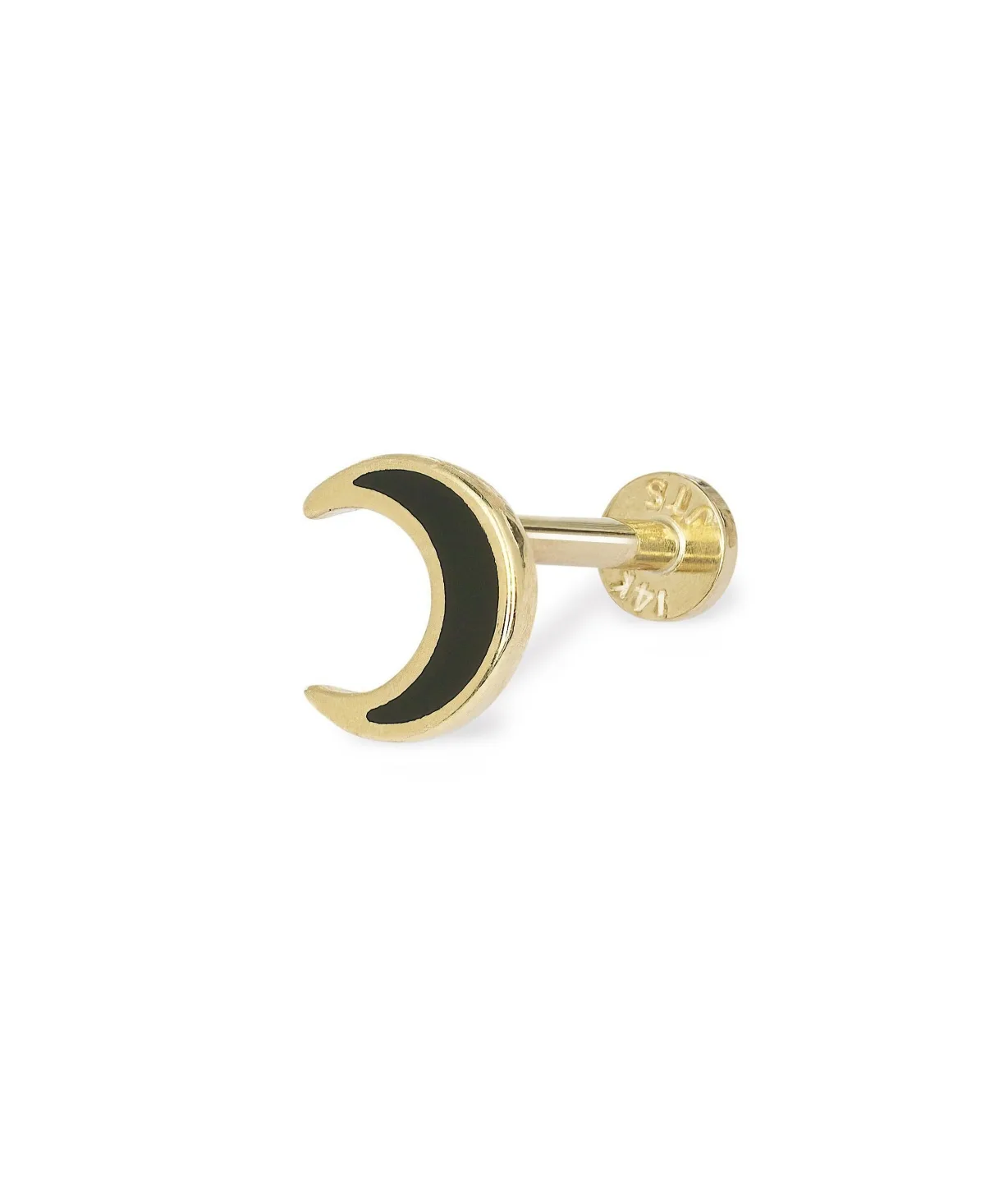 Black Enamel Crescent Moon Cartilage Stud Earrings in 14k Yellow Gold by Curata