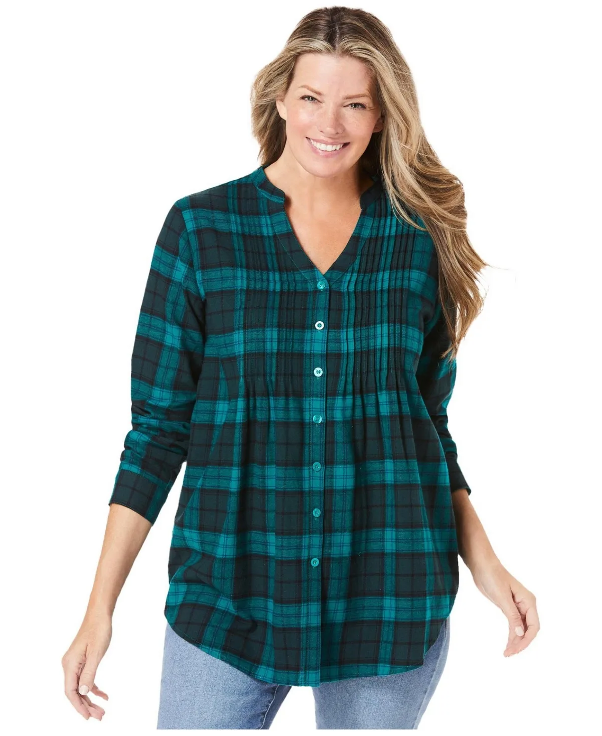 Pintucked Flannel Shirt by Woman Within