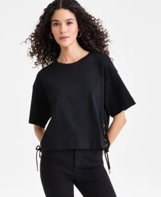 Cotton Lace Up Hem T Shirt by INC International Concepts