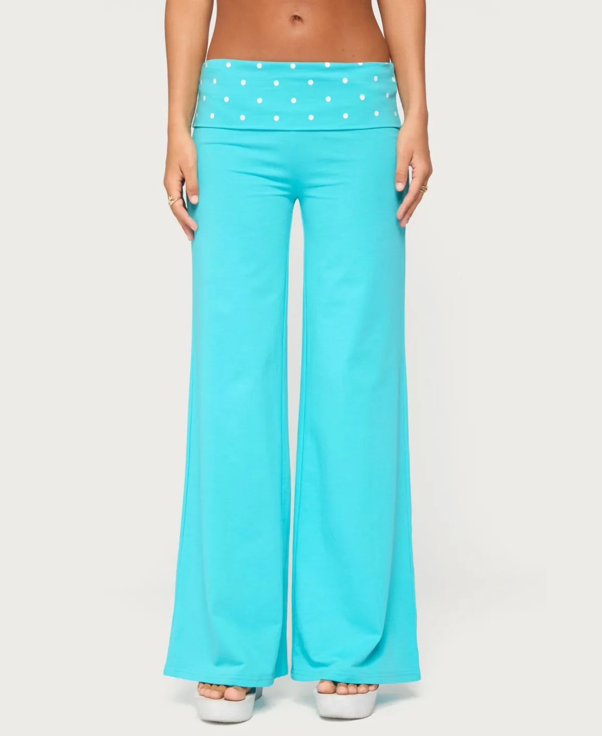 Reeva Polka Dot Foldover Pants by Edikted