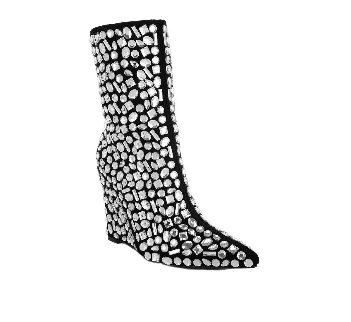 Diamante Slim Wedge Heel Boots by London Rag