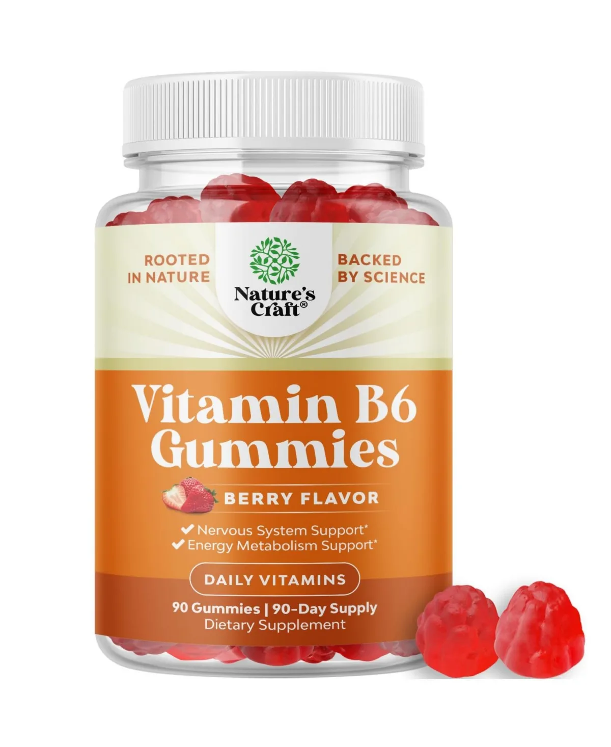 Vitamin B6 Gummies 50mg, Berry Flavor, Pyridoxine, 90 Count by Natures Craft