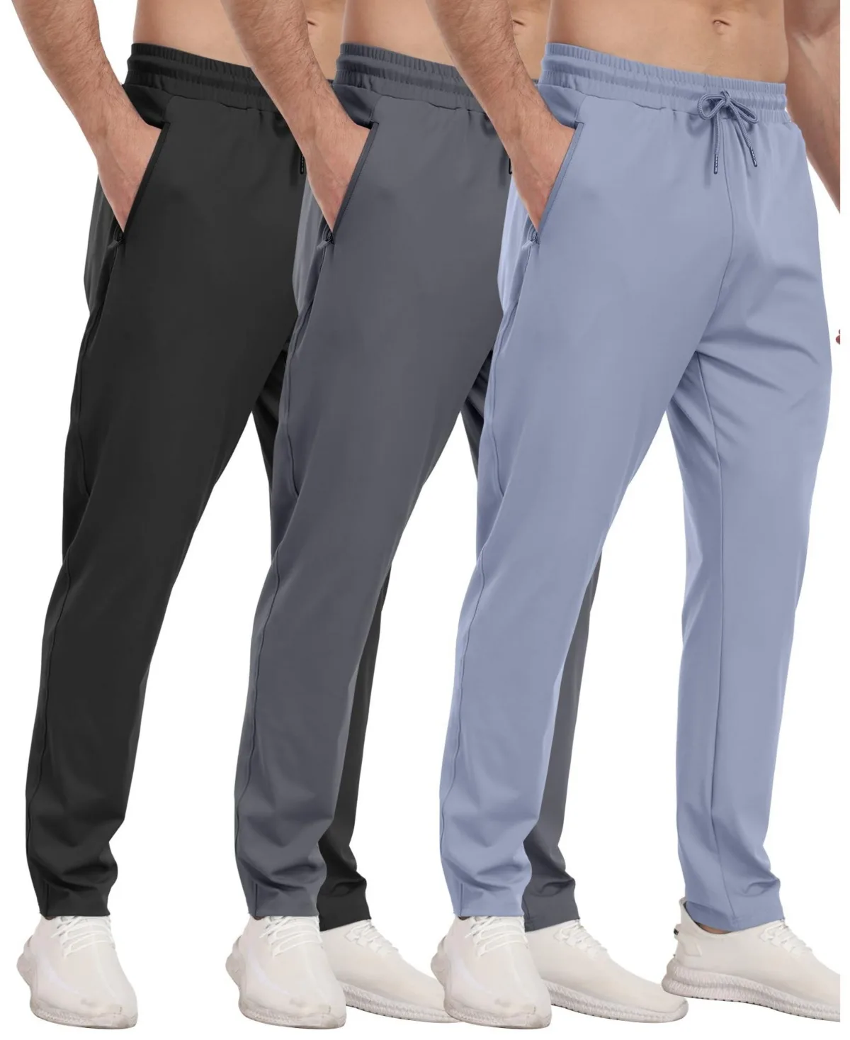 3 Pack Athletic Pants with Zipper Pockets Running Gym Joggers by Gnuadz