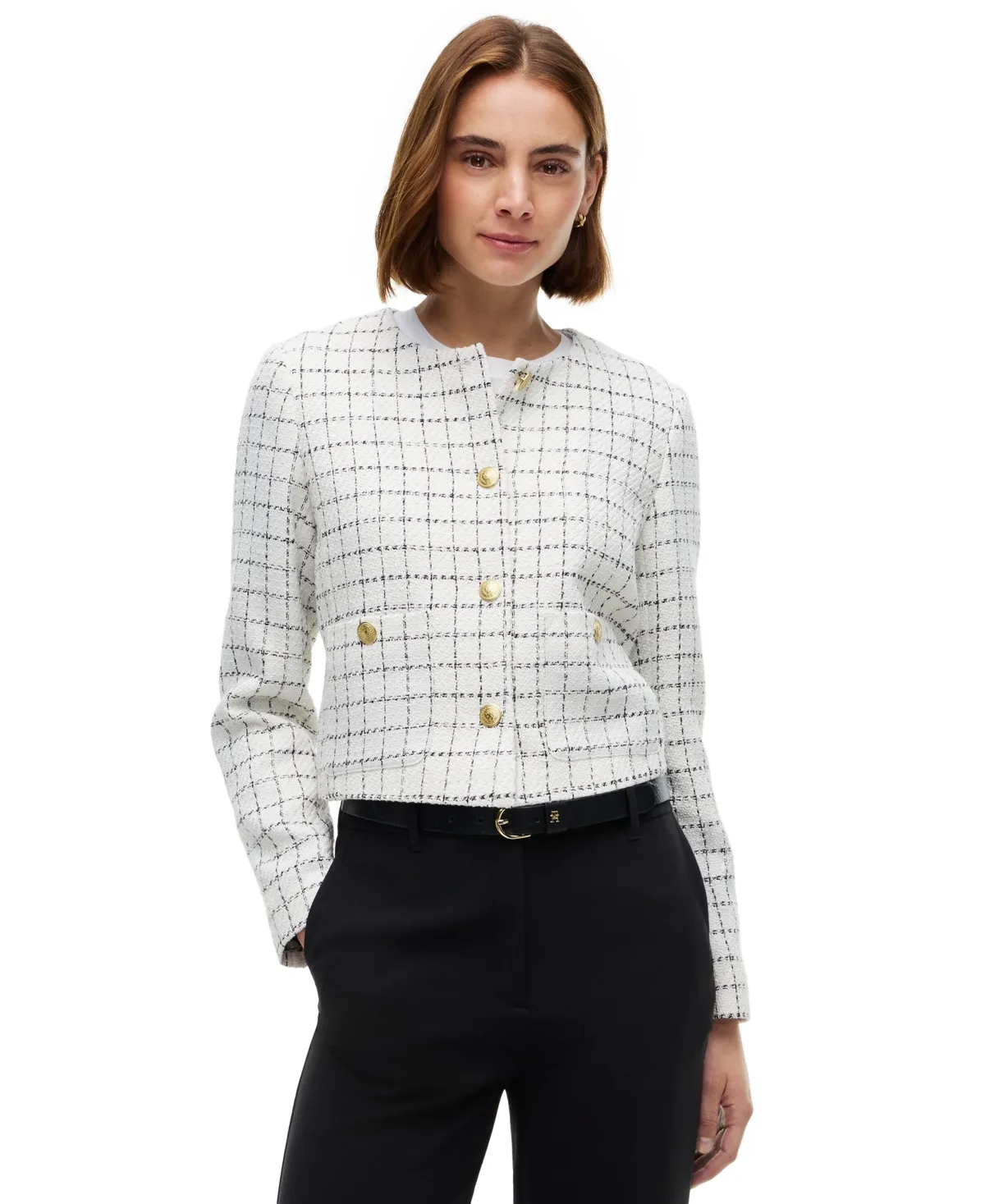 Festive Boucle Lady Jack Plaid Cropped Jacket by Tommy Hilfiger