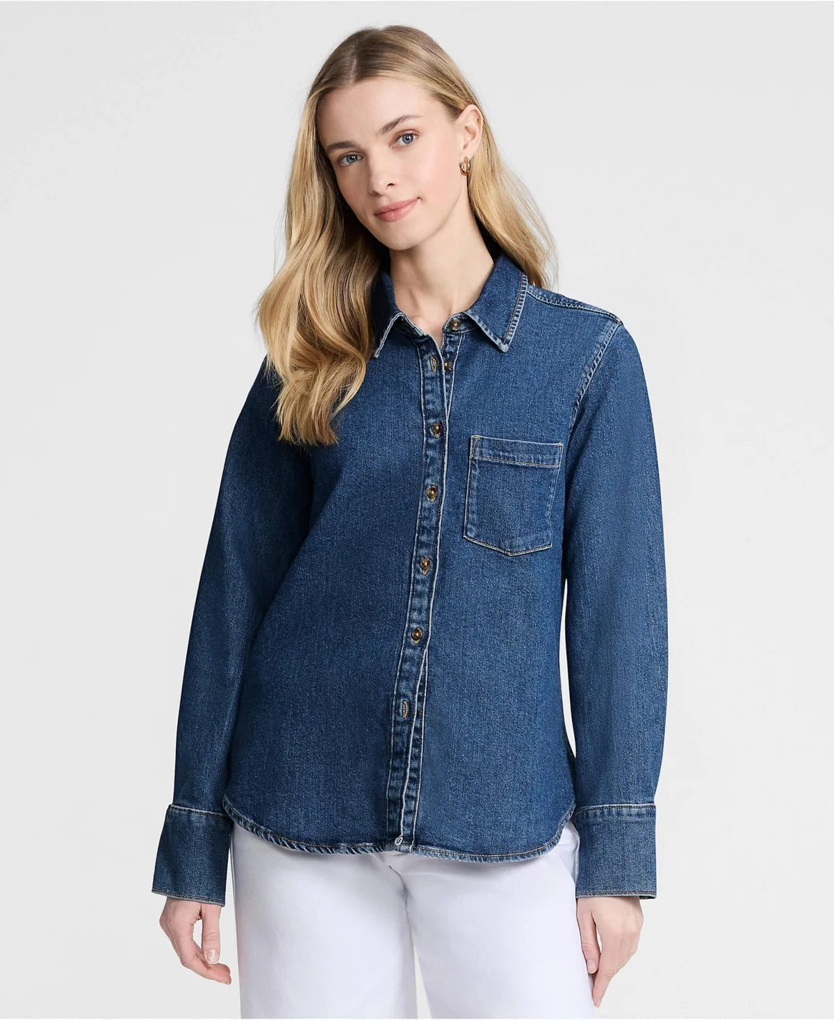 Soft Denim Twill Button Front Shirt by Lands' End