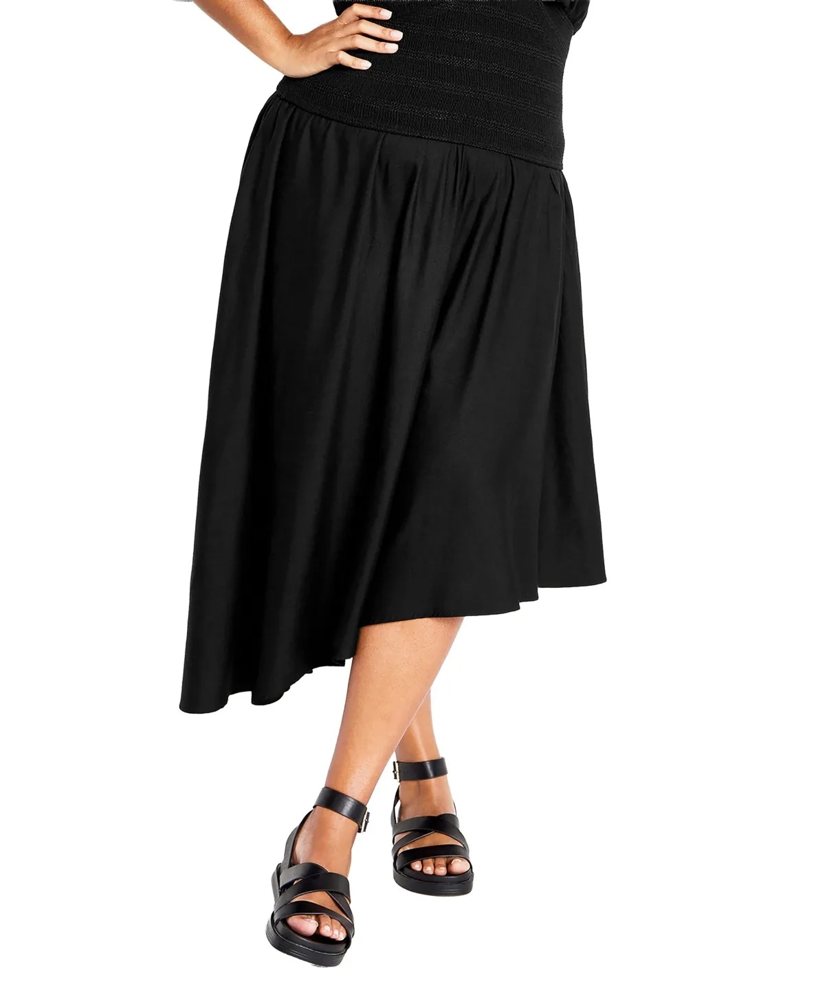Katie Asymmetrical Hem Midi Skirt by City Chic