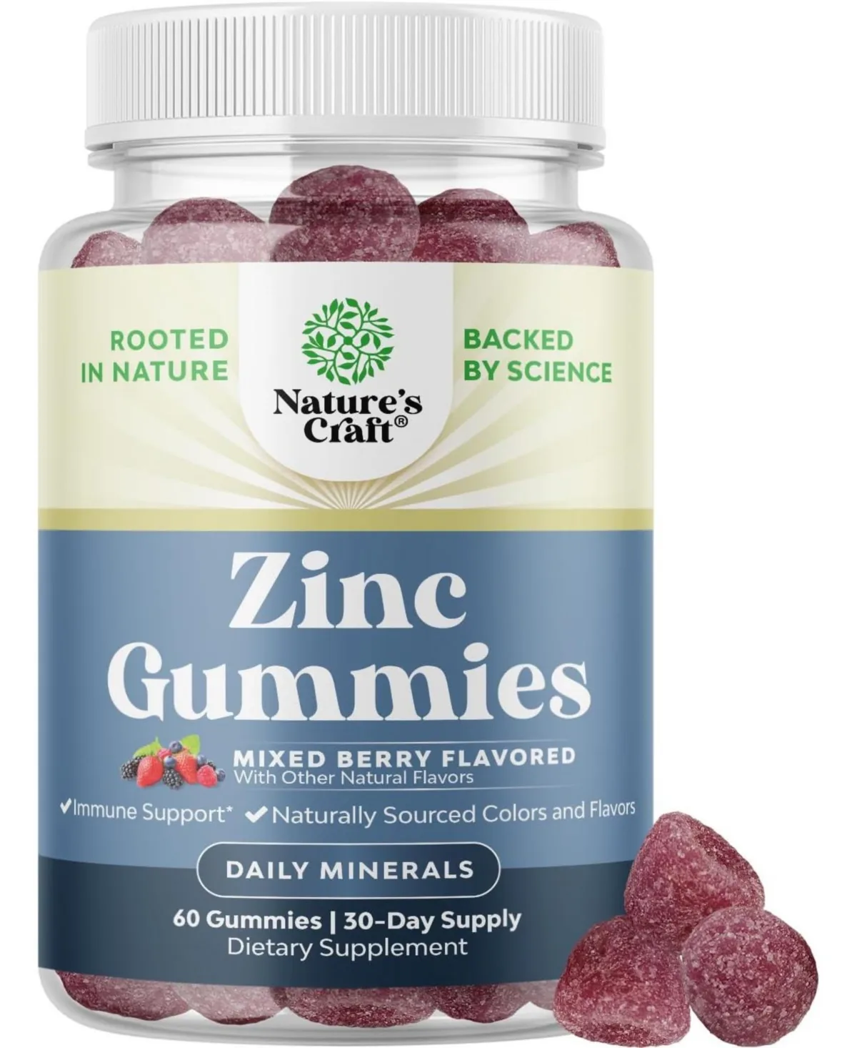 Zinc Gummies 50mg as Zinc Citrate - Chewable Zinc Supplement - 60 Count by Natures Craft
