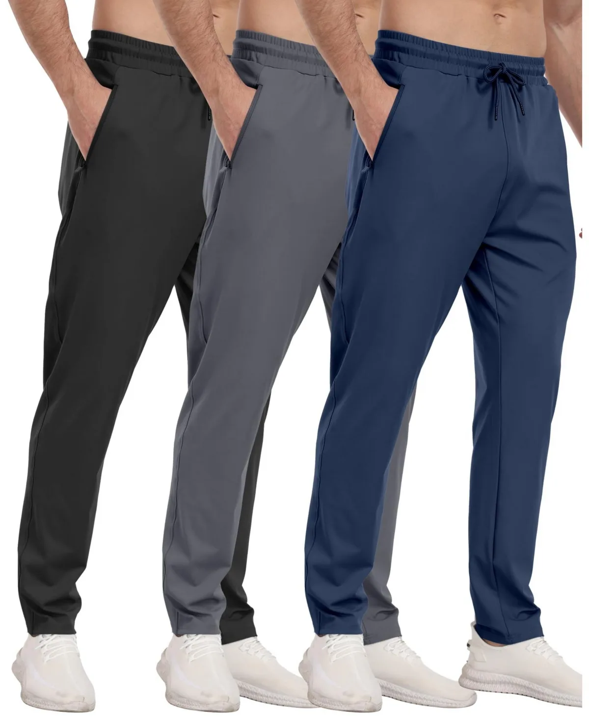 3 Pack Athletic Pants with Zipper Pockets Running Gym Joggers by Gnuadz