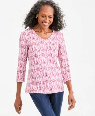 Printed 3/4 Sleeve V-Neck Top by Style & Co