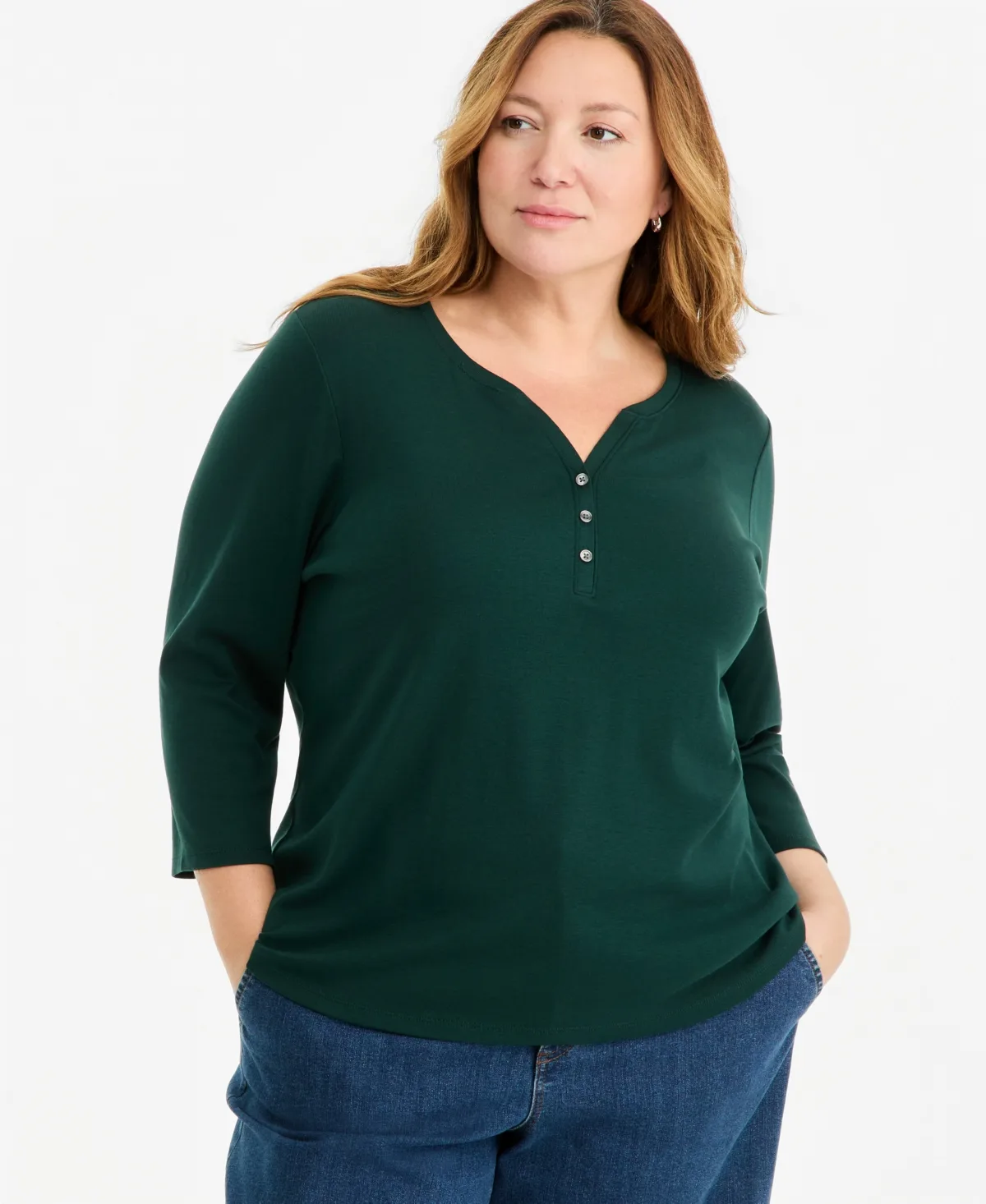 3/4-Sleeve Cotton Henley Top by Style & Co