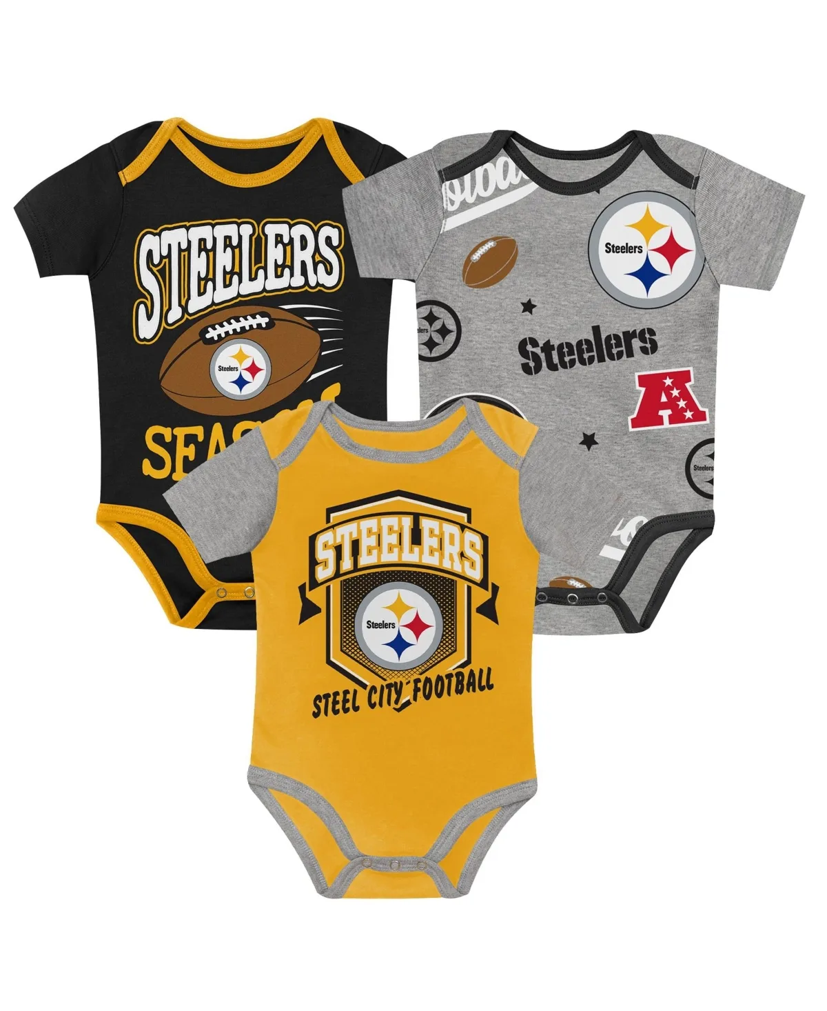 First Round Pick Pittsburgh Steelers Short-Sleeve Bodysuits, 3-Piece Set by Outerstuff