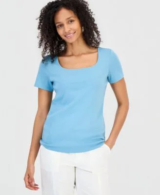Cotton Square Neck Short Sleeve T-Shirt by Style & Co