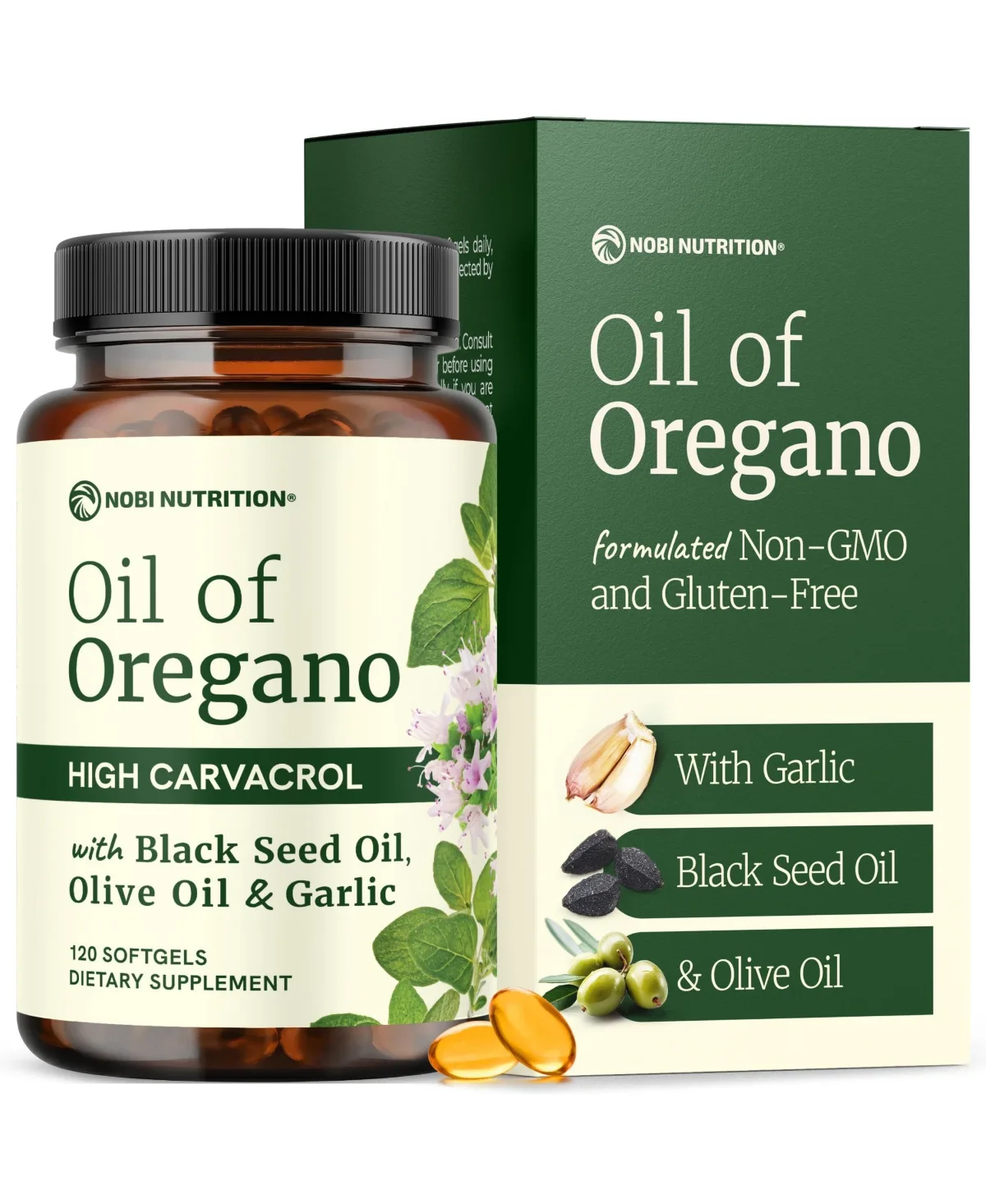 Oil of Oregano with Seed Oil Softgels High Carvacrol 300mg Oregano Oil with Garlic Extract 120 Softgels by Nobi Nutrition