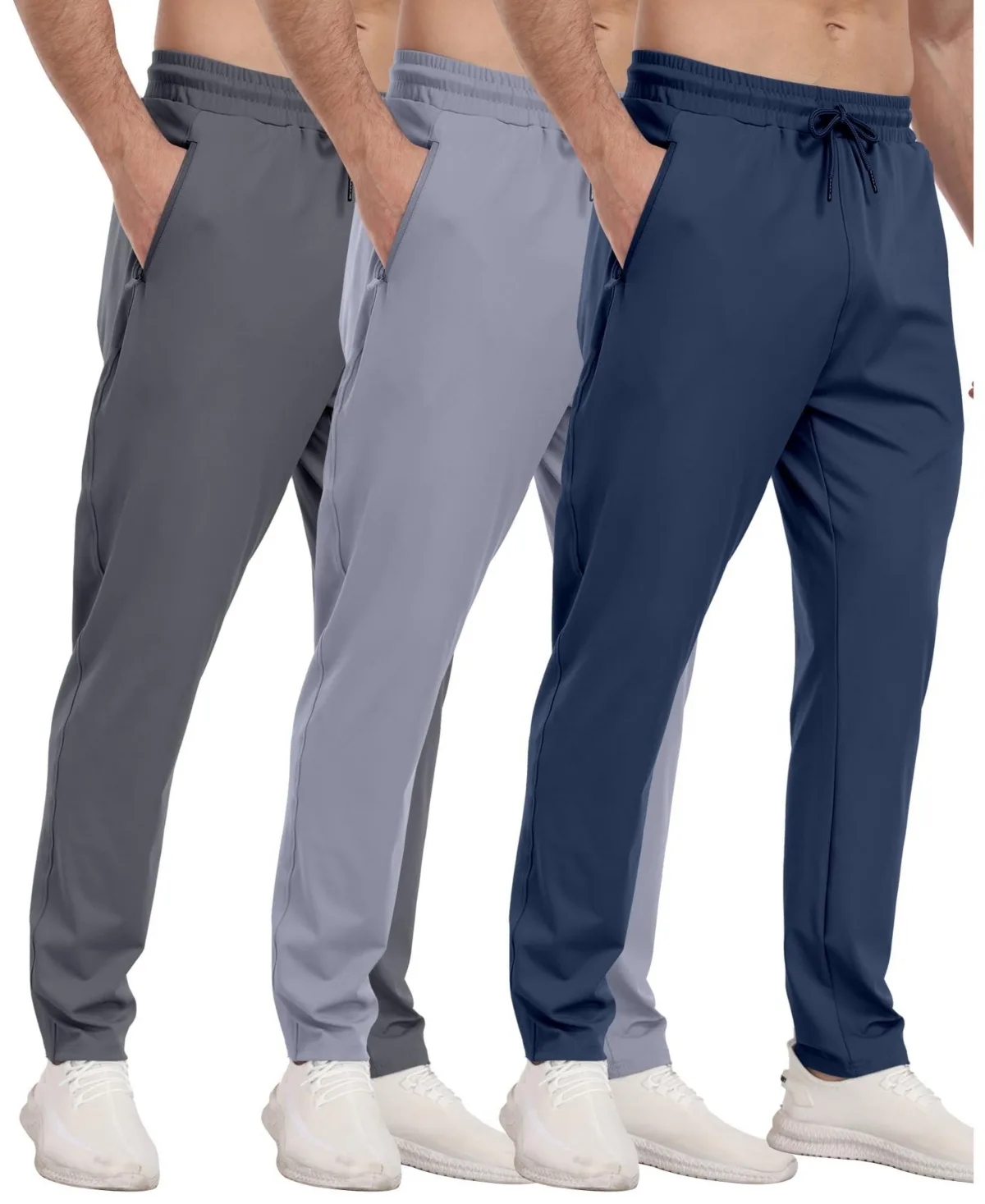 3 Pack Athletic Pants with Zipper Pockets Running Gym Joggers by Gnuadz