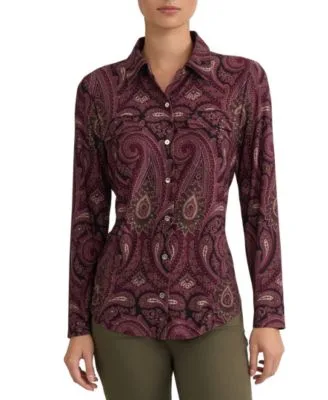 Paisley Long Sleeve Button Down Top by Jones New York