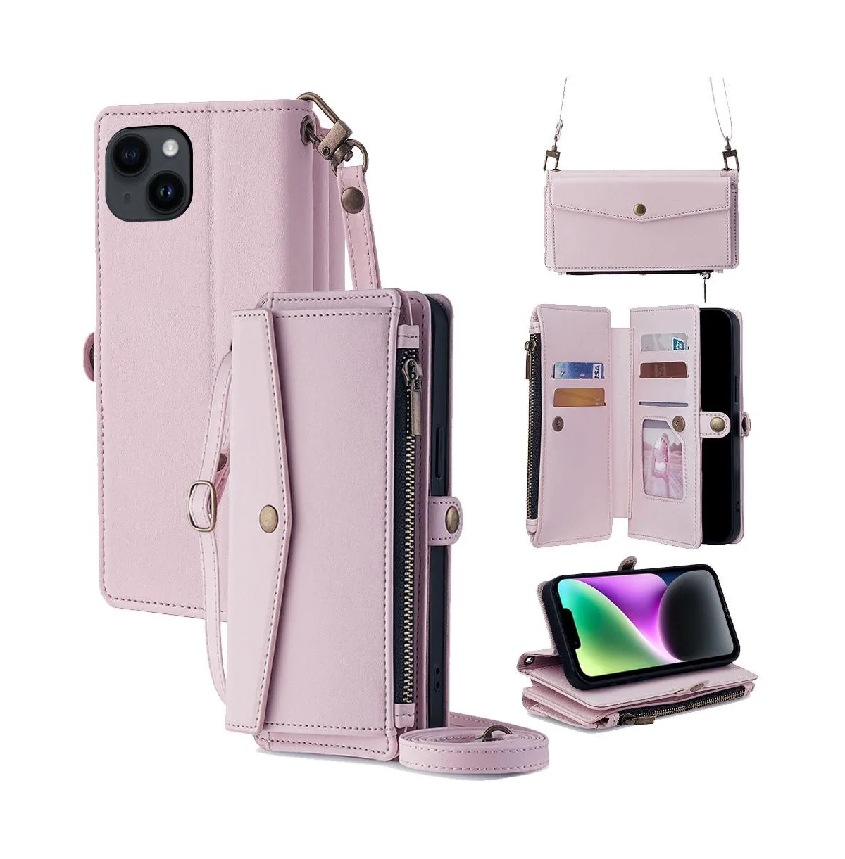 Crossbody Adjustable-Stand Card-Holder Wallet Case Compatible with iPhone 12-17 by Artudatech