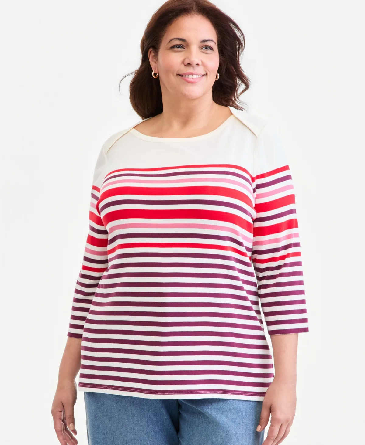 Style & Co Printed 3/4 Sleeve Boat-Neck Top by Style & Co